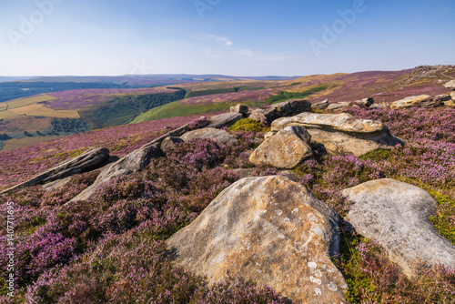 Fotografie Scenic summer landscape on Derwent Edge in the Peak District, England, featuring
