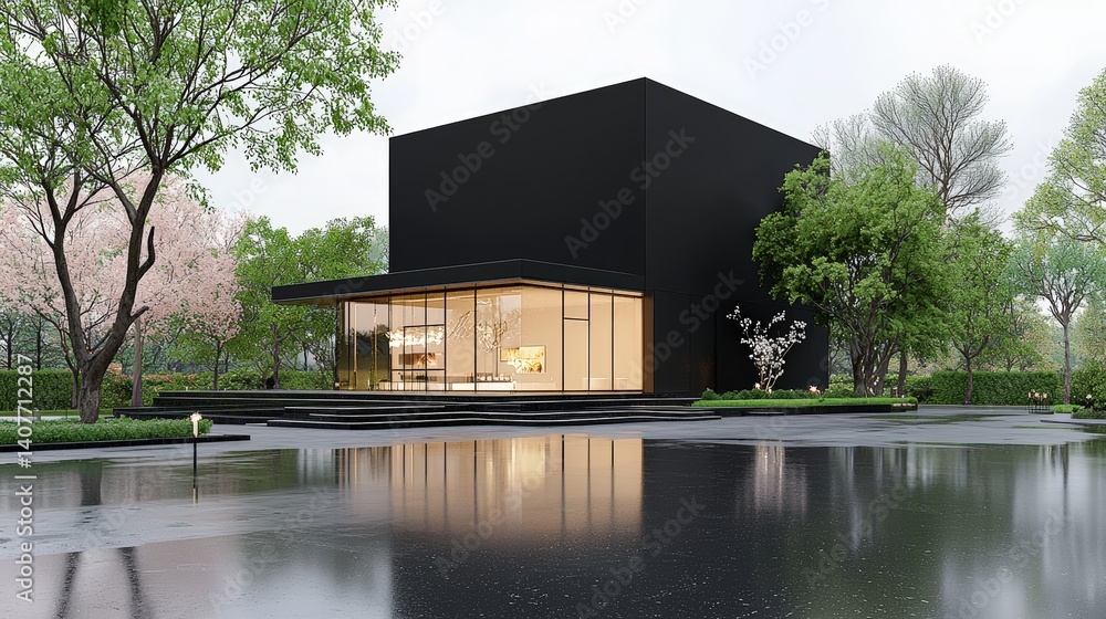 Obraz premium A minimalist black building with a polished finish, ideal for luxury advertisements.