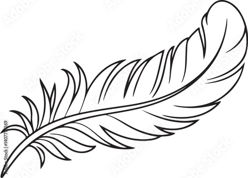  Black outline of a feather, vector illustration for nature, decoration, and wildlife designs