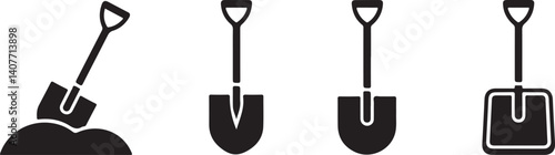  Black silhouettes of various shovels, vector illustrations for digging, construction, and landscaping designs