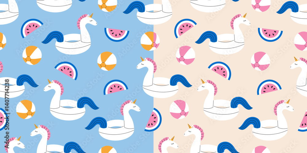 Obraz premium Pool toys seamless pattern set