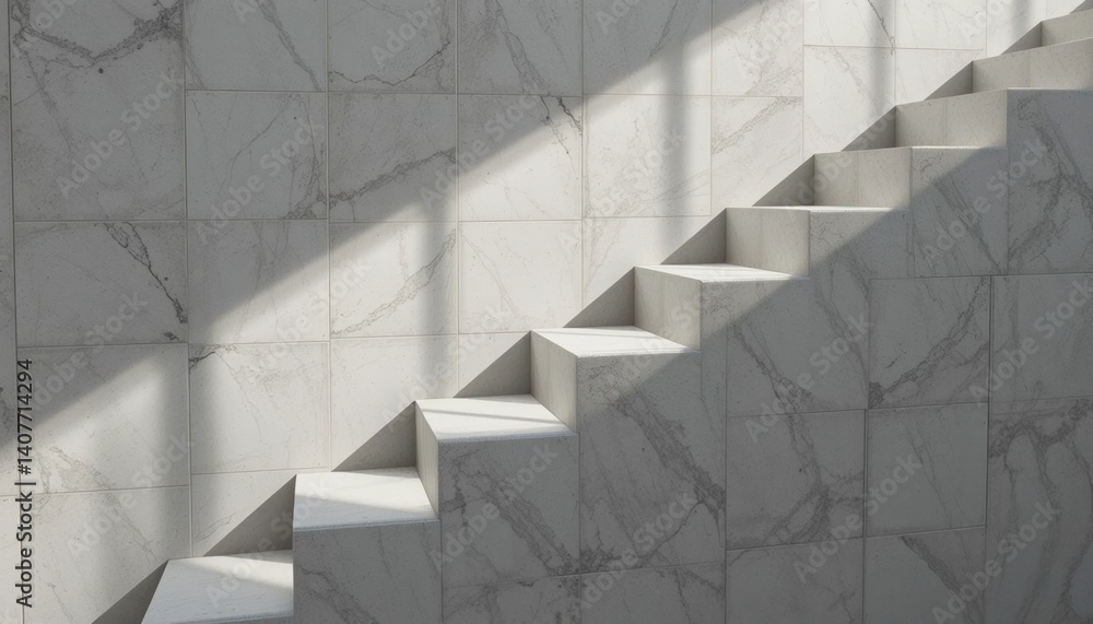 Fototapeta premium Staircase design modern architecture marble interior minimalist environment natural light aesthetic concept