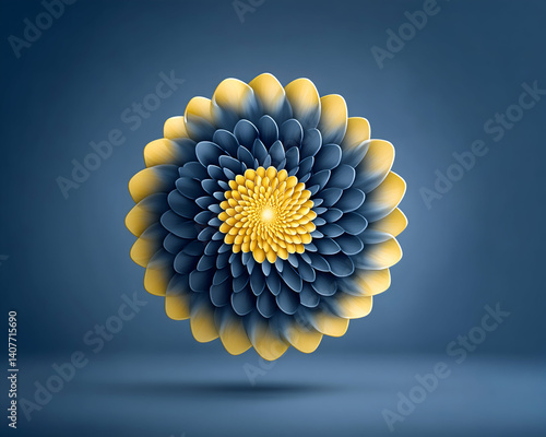 Abstract blue and gold stylized flower on dark background