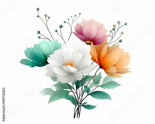Soft, pastel-colored flower bouquet illustration