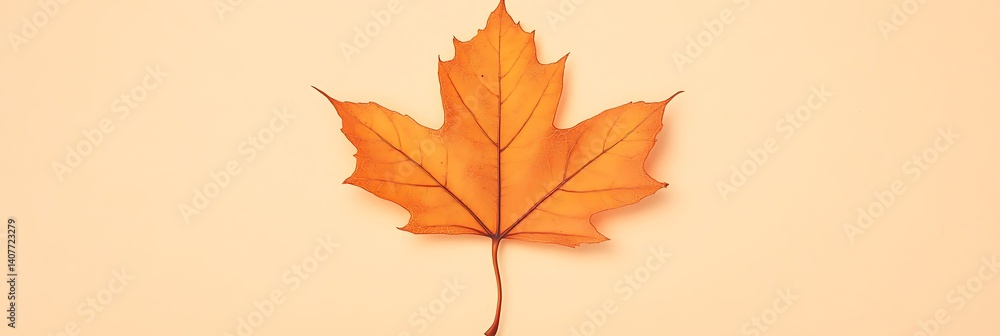 Fototapeta premium A soft orange maple leaf with subtle autumn tones, centered on a solid ivory background
