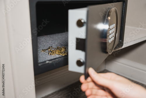 Gold Jewelry Stored Inside Open Safe