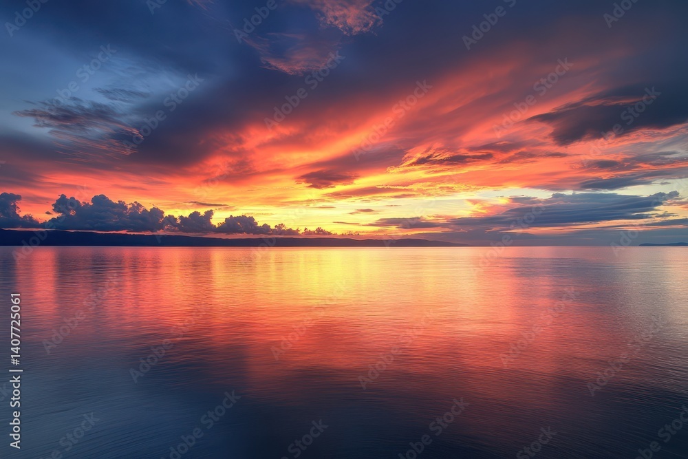 Naklejka premium Dramatic sunset over calm sea