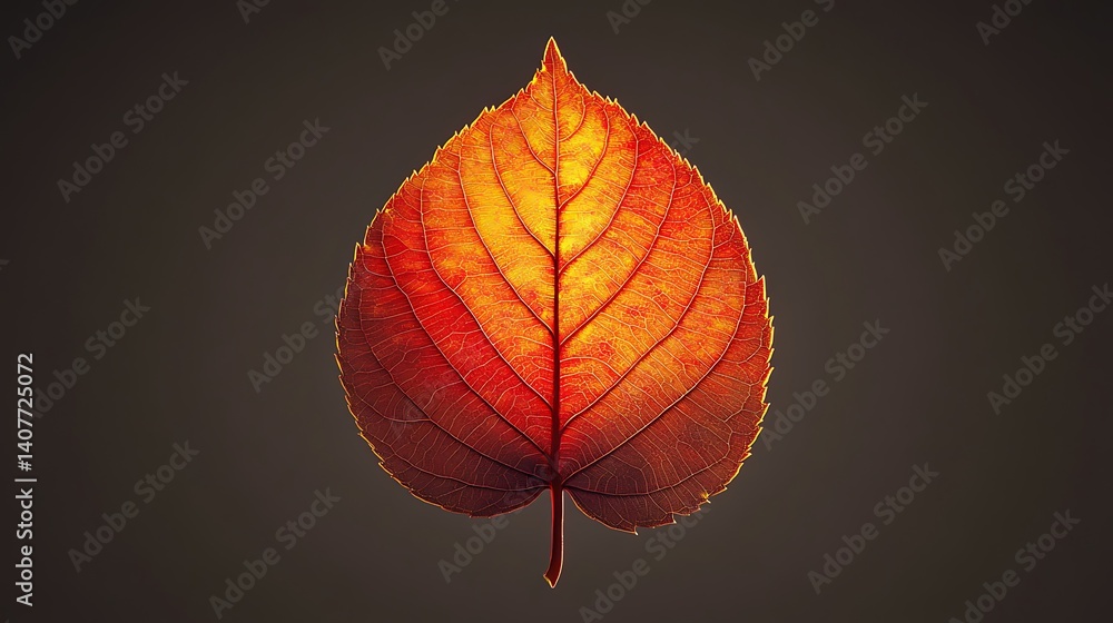 Obraz premium A bold red birch leaf with glowing highlights, centered on a solid warm gray background