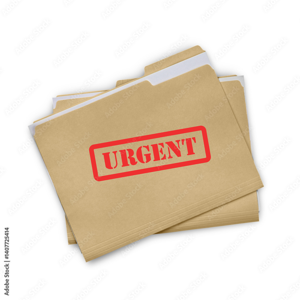 Files with Urgent stamp isolated on white background, Urgent documents with red rubber stamp Files with Urgent stamp isolated on white background, Urgent documents with red rubber stamp