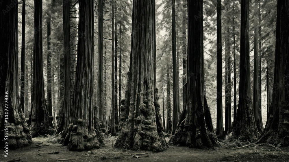 Naklejka premium ancient forest black and white