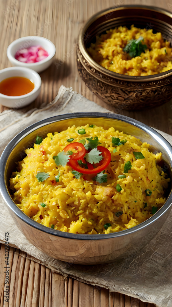 Golden creamy dish with red sauce Golden creamy dish with red sauce