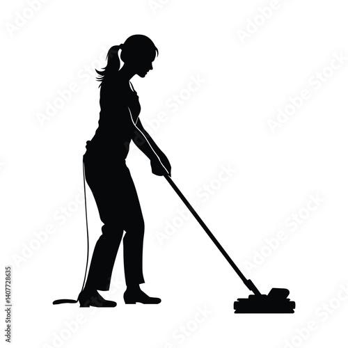A women cleaning floor vector black silhouette
