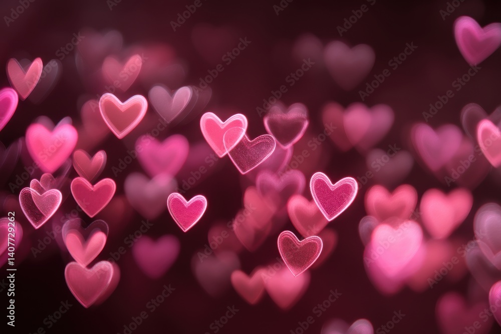 Abstract background with blurred heart shapes and glowing pink color, perfect for Valentine's Day cards, wedding invitations, or romantic designs, adding a touch of love. Abstract background with blurred heart shapes and glowing pink color, perfect for Valentine's Day cards, wedding invitations, or romantic designs, adding a touch of love.