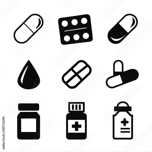 Minimal Medicine Vector Icon Set.