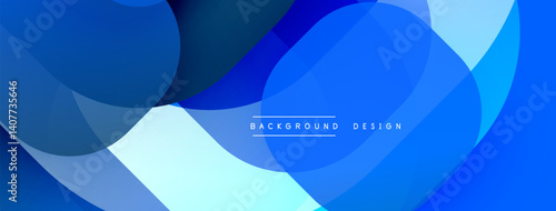 Abstract blue design features overlapping circles, creating dynamic layers. Gradient shades offer depth, modern aesthetic. Text reads background design centrally.