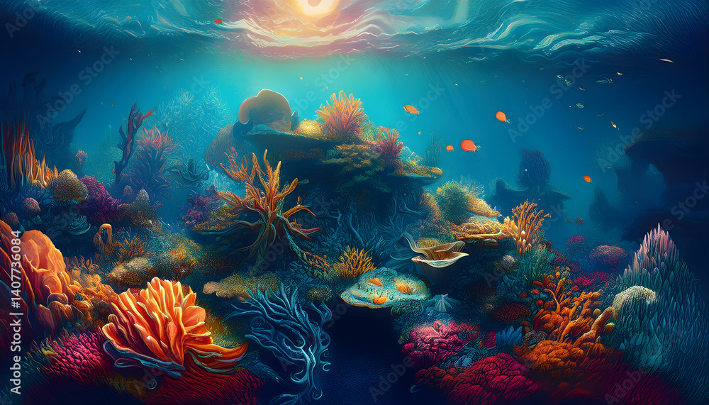 Obraz premium Vibrant underwater scene with coral reefs and colorful fish