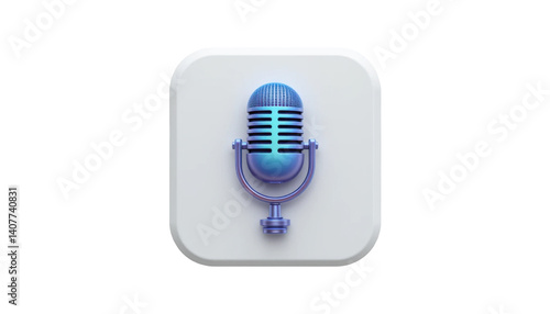 3 d microphone icon on white button illustration audio recording concept