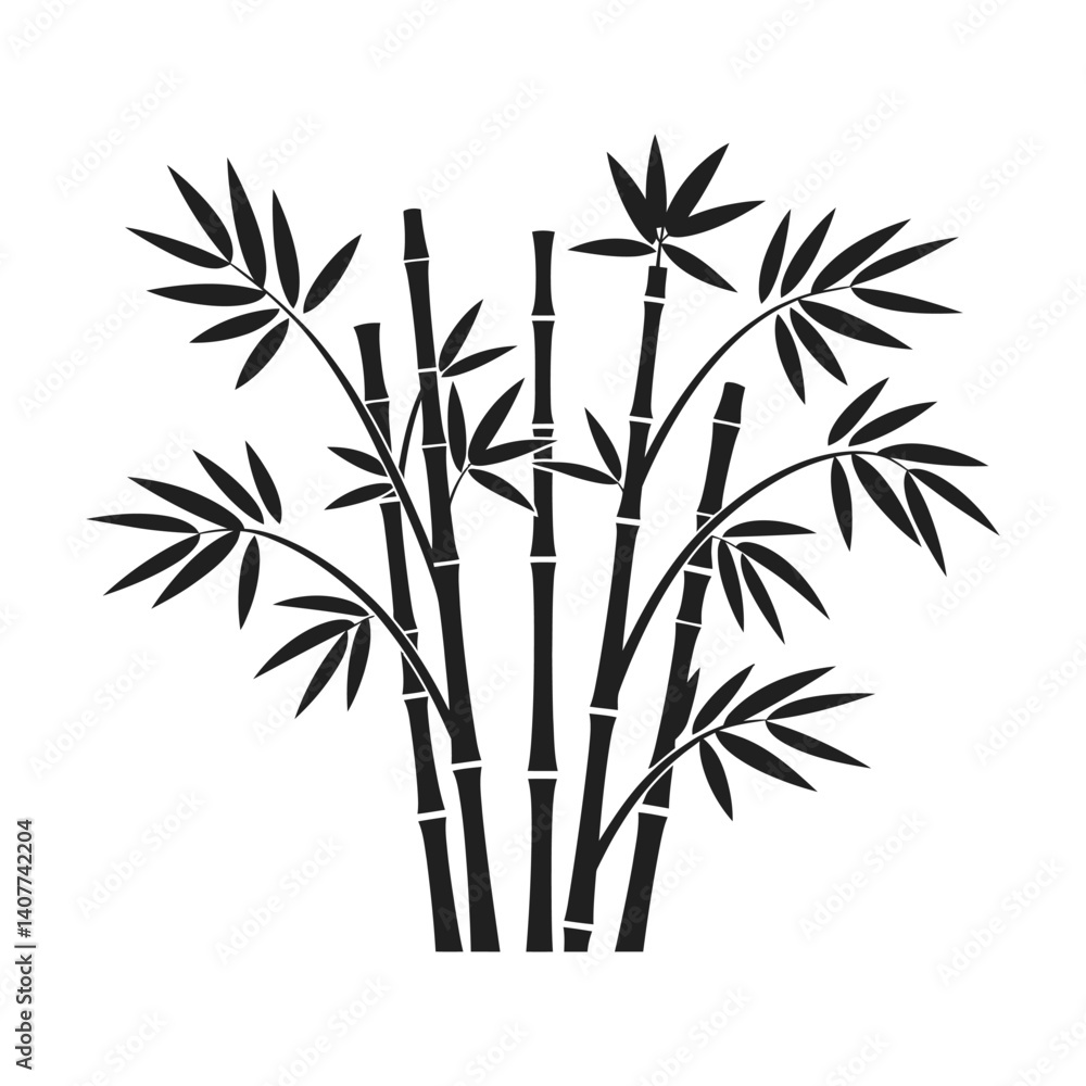 Obraz premium A clean, graphic illustration of several bamboo stalks and leaves in a silhouette style.