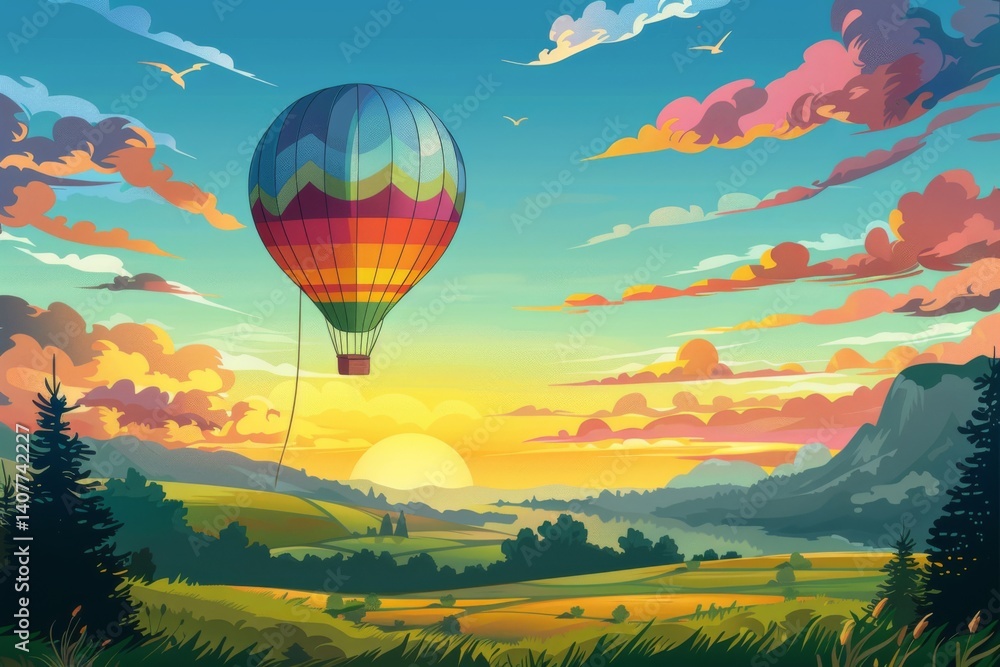 Fototapeta premium Serene Sunrise Hot Air Balloon