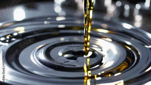 Golden liquid flow creating mesmerizing ripples and bubbles in slow motion