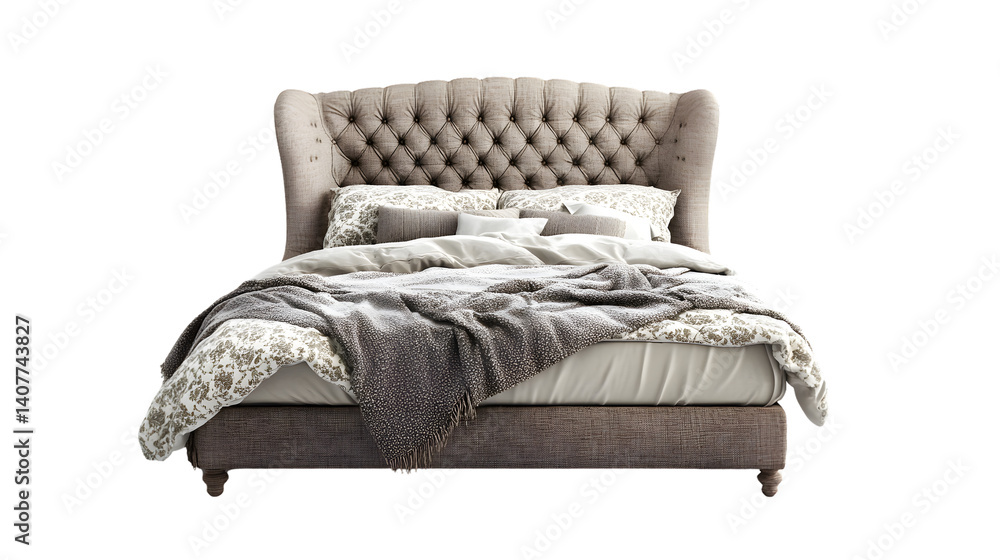 Obraz premium Modern White Bed Furniture Isolated on White Background for Interior Design Concepts and Home Decor Ideas