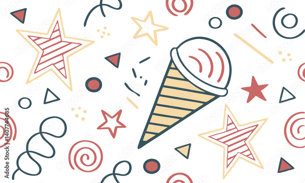 Obraz premium Festive ice cream and star pattern design