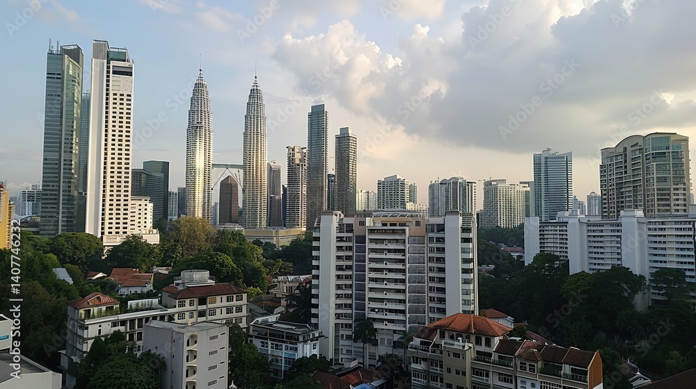 Fototapeta premium Kuala Lumpur Twin Towers: Iconic Skyscrapers of Malaysia's Metropolis