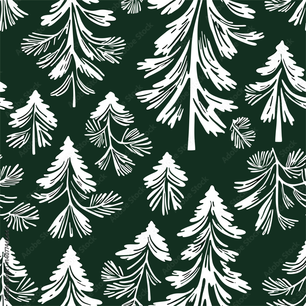 Obraz premium Elegant White Pine Tree Forest Winter Seamless Pattern Design