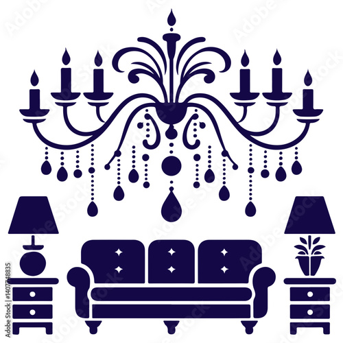 Grace of remarkable chandelier enhanced by elegant lamp and verdant craft