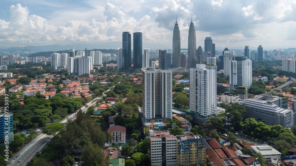 Fototapeta premium Kuala Lumpur Twin Towers: Iconic Skyscrapers of Malaysia's Metropolis