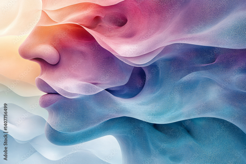 Obraz premium Soft pastel shades blend harmoniously to create a layered representation of human anatomy. This gentle and soothing backdrop invites introspection and calm, evoking emotions through its unique design