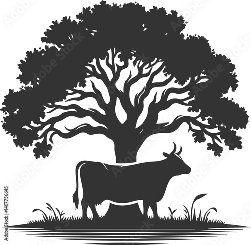 Cow with tree silhouette