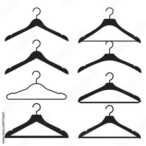 Different clothes hanger Vector Black silhouettes collection. with white background
