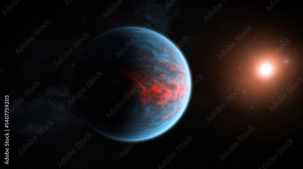 Fototapeta premium Alien planet in deep space with blazing star