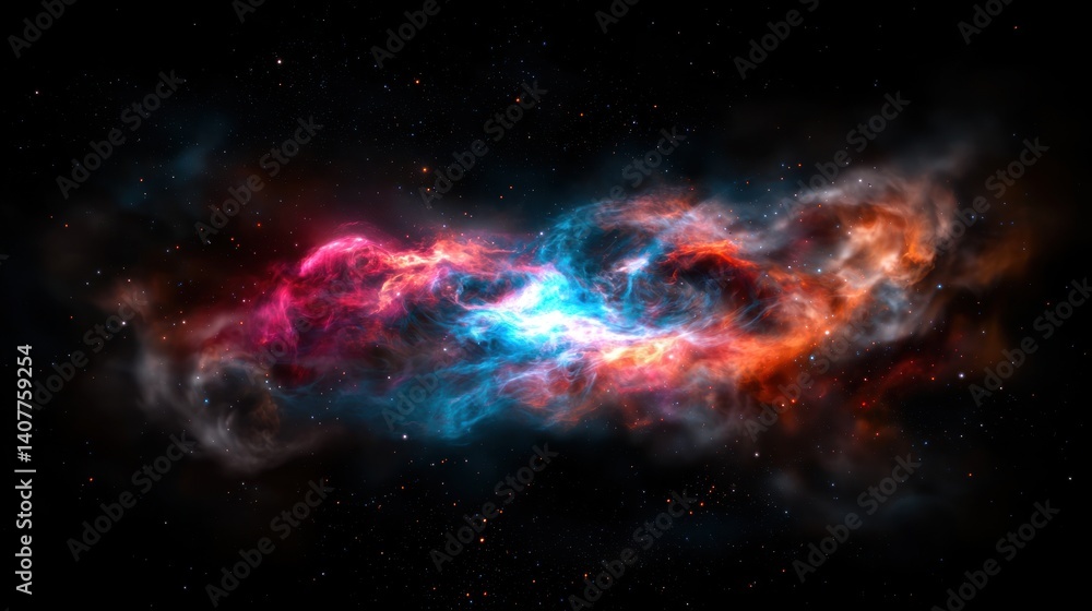 Colorful nebulae colliding in deep space Colorful nebulae colliding in deep space