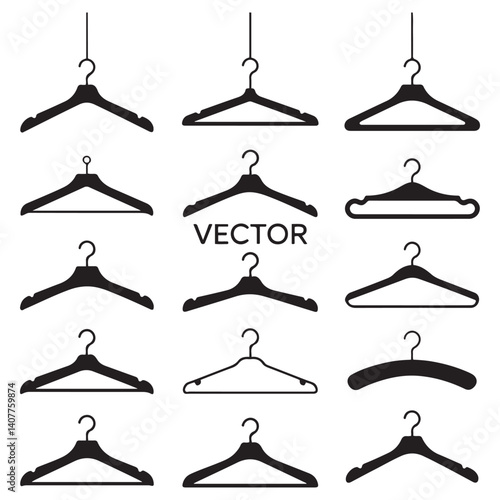  Different clothes hanger Vector Black silhouettes collection. with white background