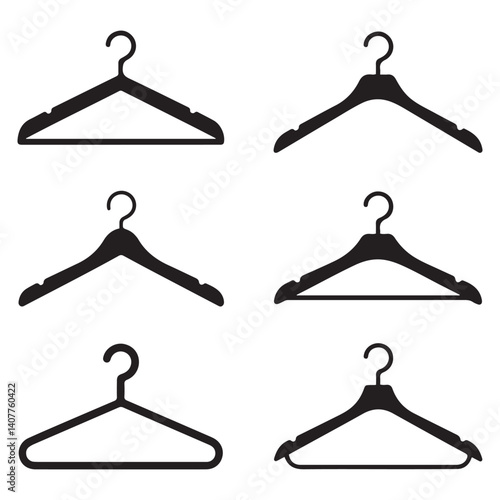  Different clothes hanger Vector Black silhouettes collection. with white background