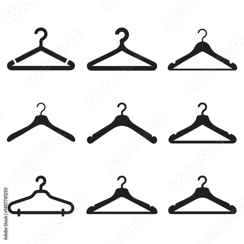  Different clothes hanger Vector Black silhouettes collection. with white background