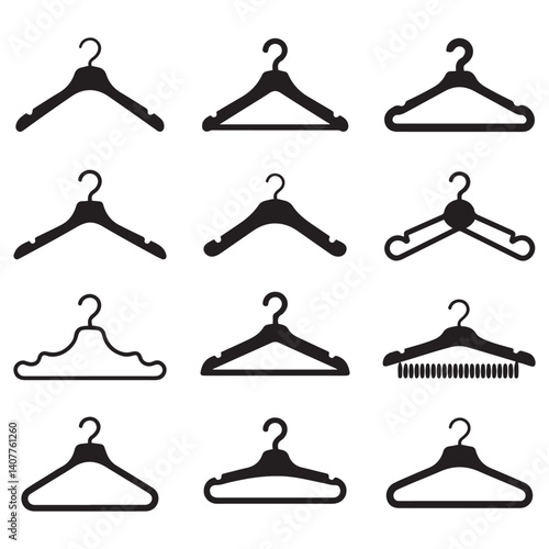  Different clothes hanger Vector Black silhouettes collection. with white background