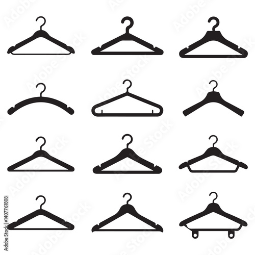  Different clothes hanger Vector Black silhouettes collection. with white background
