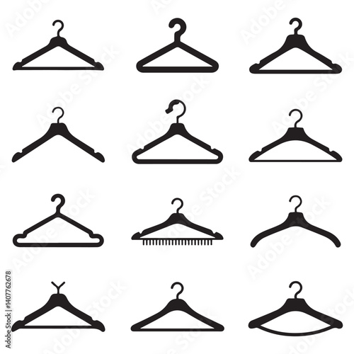 Different clothes hanger Vector Black silhouettes collection. with white background