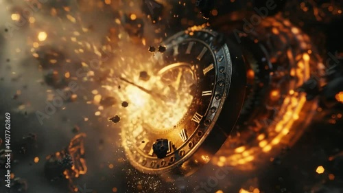 Exploding Clock In Fiery Destruction