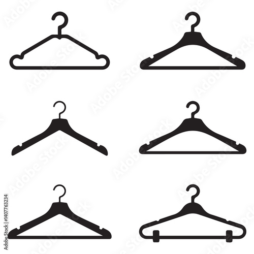  Different clothes hanger Vector Black silhouettes collection. with white background