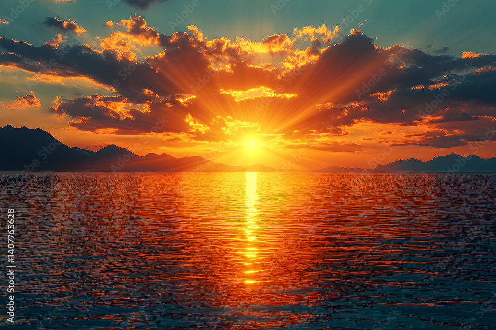 Fototapeta premium Vibrant Sunset Over Calm Ocean Water