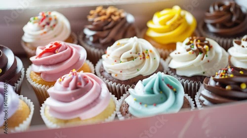 Colorful Cupcakes in Pink Box