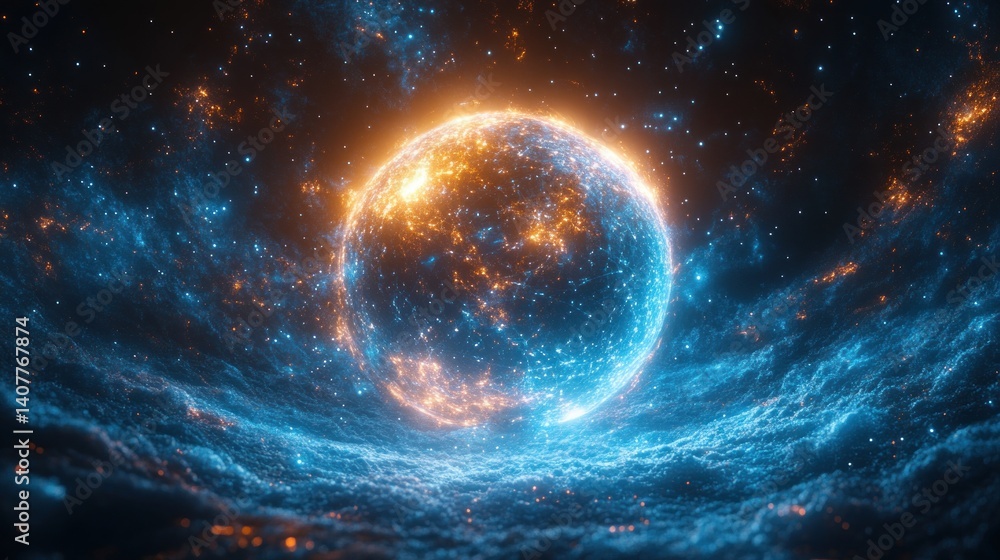 Obraz premium Global Digital Network Cyberpunk Particle Swarm