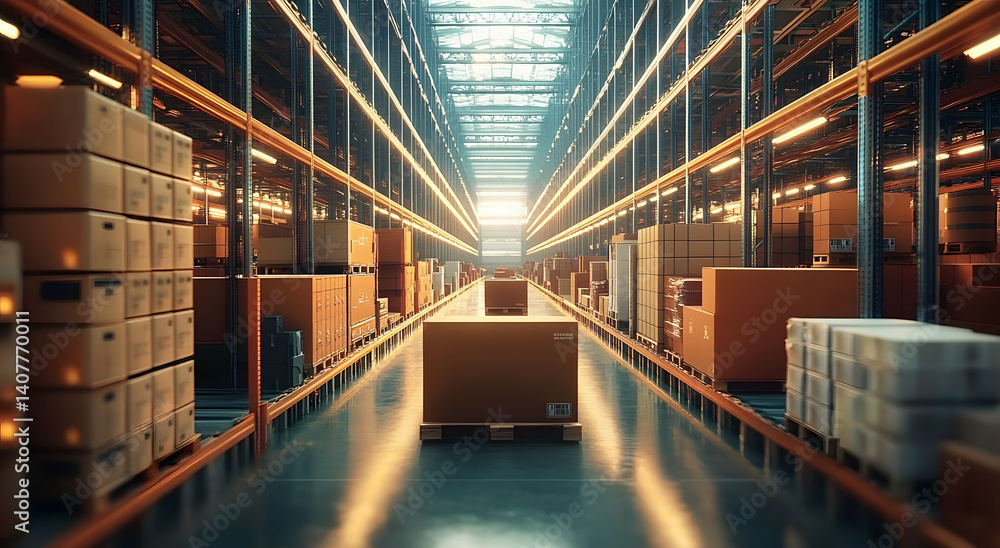 Obraz premium Smart warehouse management system using augmented reality technology to identify package picking and delivery . Future concept of supply chain and logistic business