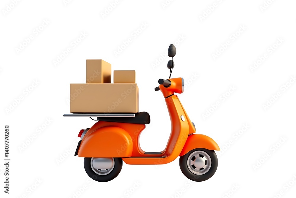 Obraz premium Orange scooter delivering packages 3D render clean
