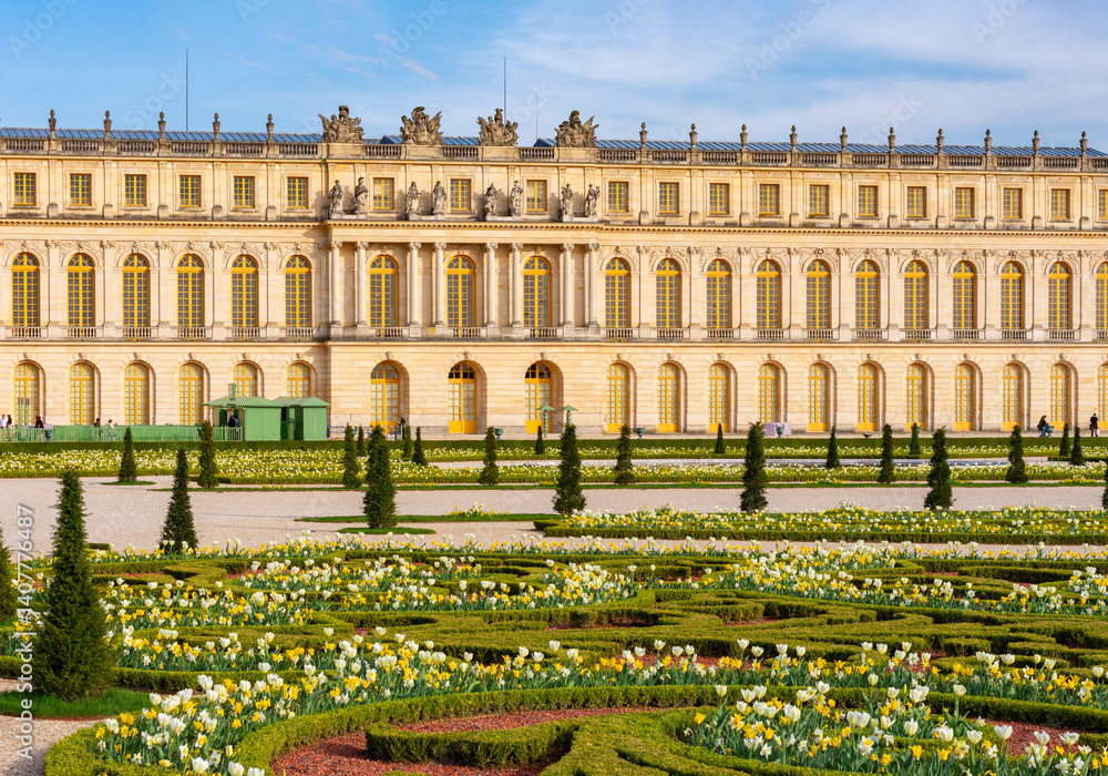 Versailles palace and gardens in spring outside Paris, France