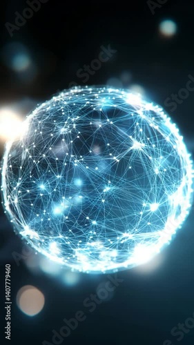 Rotating digital earth projection with glowing data lines, futuristic tech animation showing internet and global connection. Vertical video style